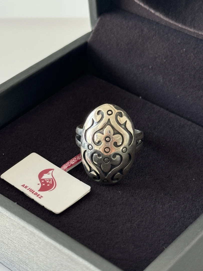 925银戒指 复古椭圆花纹手工银戒指