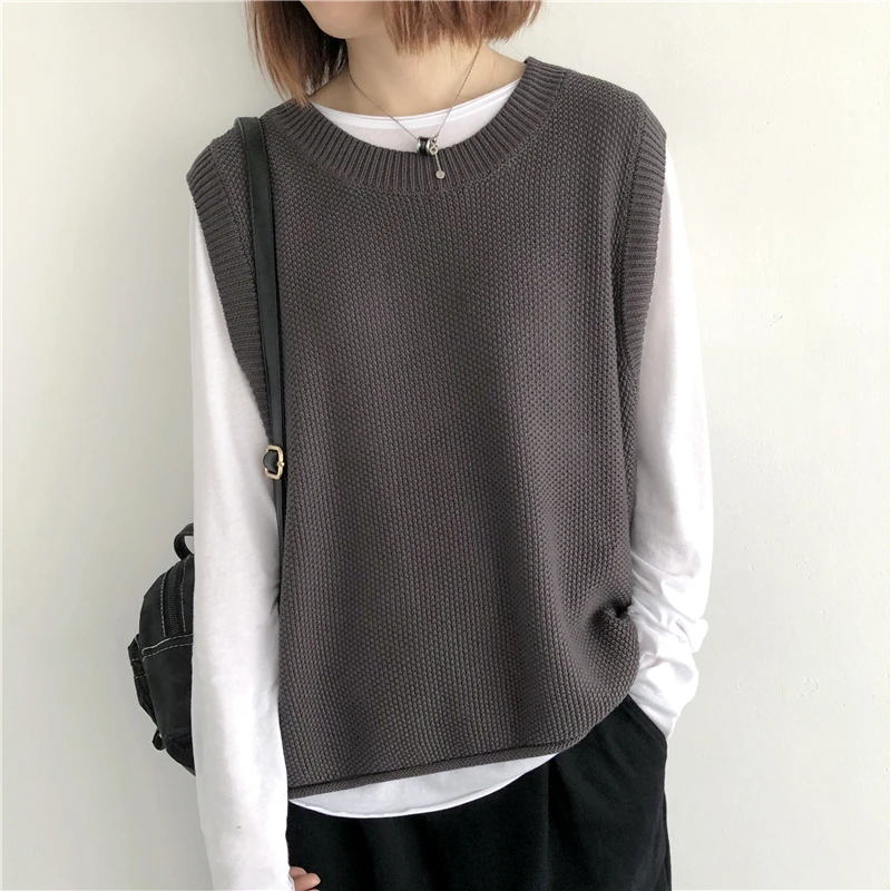 羊毛针织衫马夹女纯色无袖套头背心外穿宽松上衣韩版打底时尚毛衣