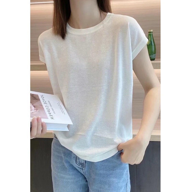 夏季针织短袖女装百搭薄款上衣宽松羊毛打底半袖时尚外穿休闲体恤