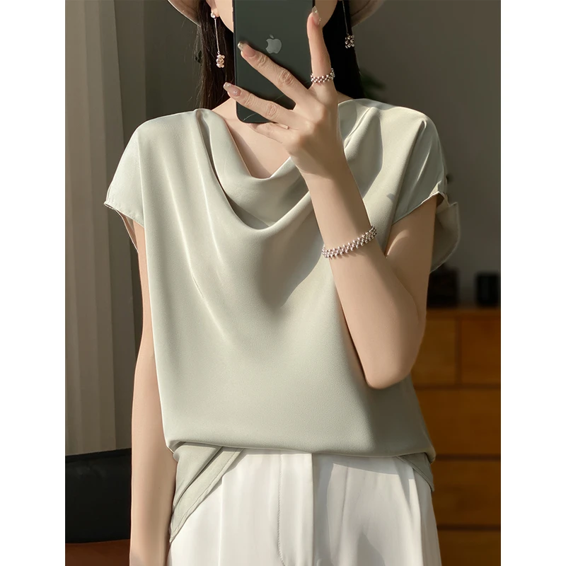 桑蚕丝短袖女显瘦气质时尚上衣百搭夏季宽松半袖简约薄款打底T恤