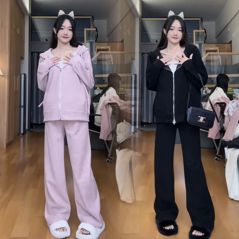 秋冬装孕妇韩系加厚阔腿裤开衫女秋休闲慵懒