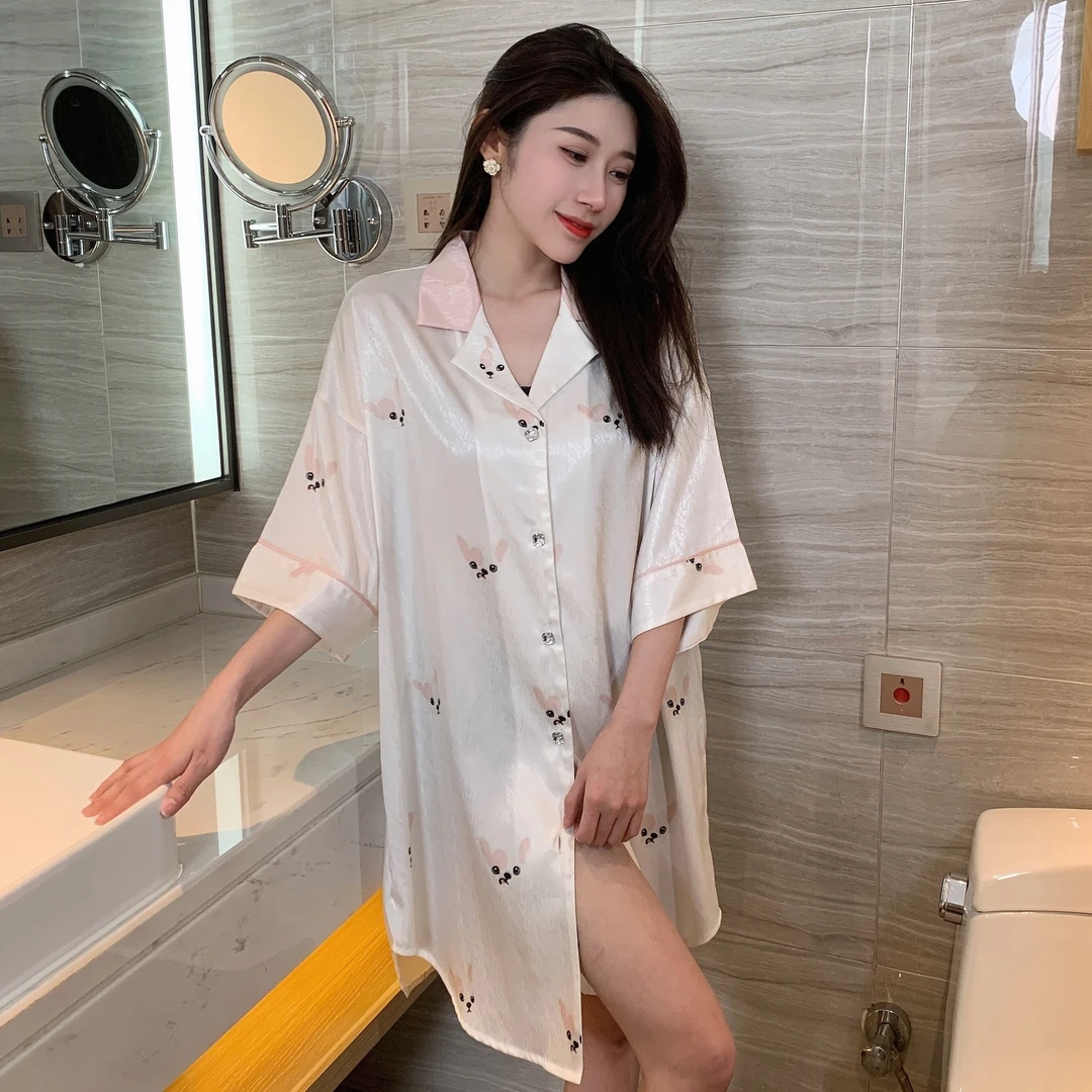 冰雪丝人字纹卡通狗睡裙