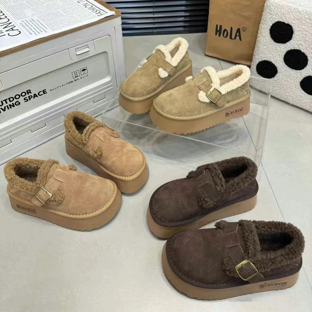 厚底毛毛鞋勃肯鞋雪地靴2024新款冬季加绒保暖一脚蹬女棉鞋888-2