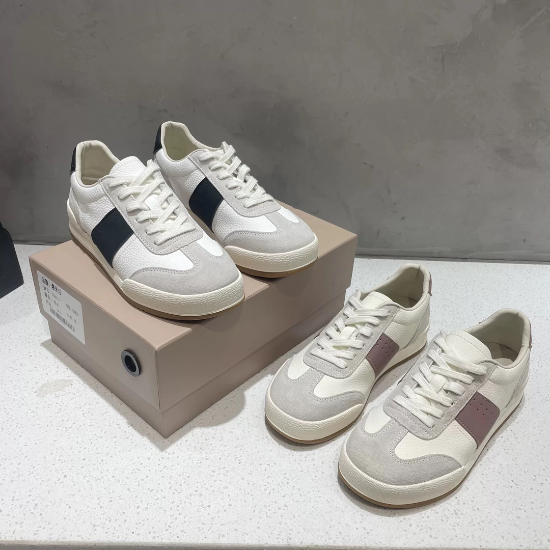 韩版系带真皮低帮舒适软底2024夏新款德训鞋百搭休闲板鞋23267-3