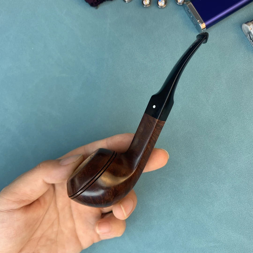 国产柏悦石楠木牛头酒红色光面烟斗