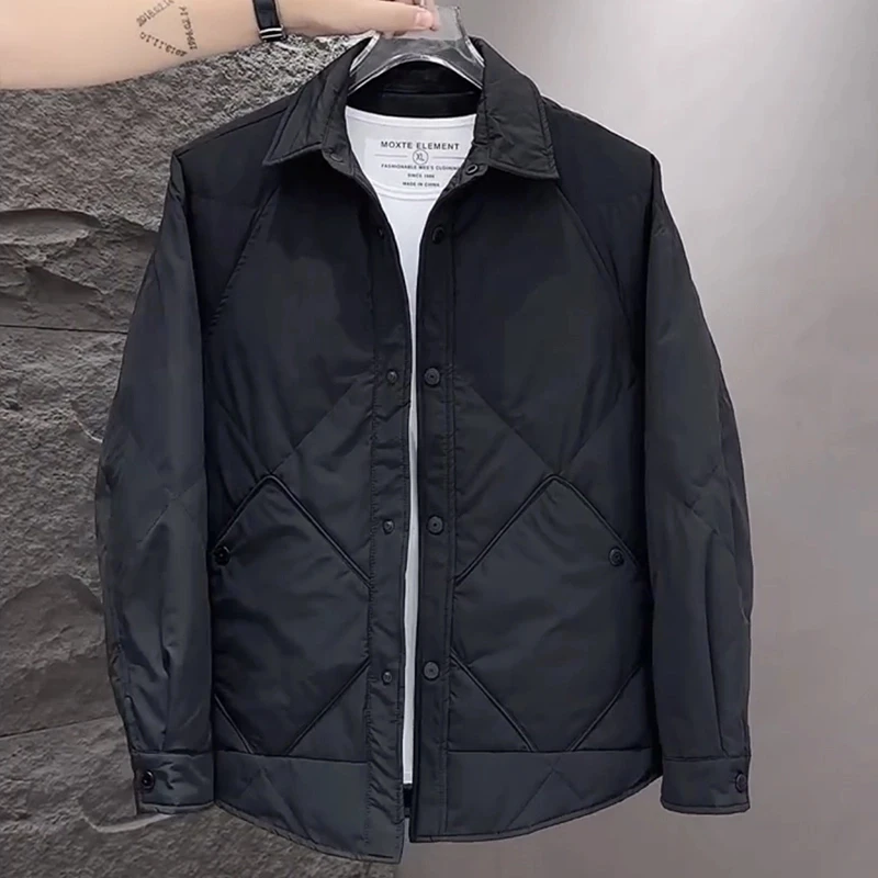 男士冬季外套轻薄衬衫式羽绒服短款韩版宽松工装保暖上衣2025新款
