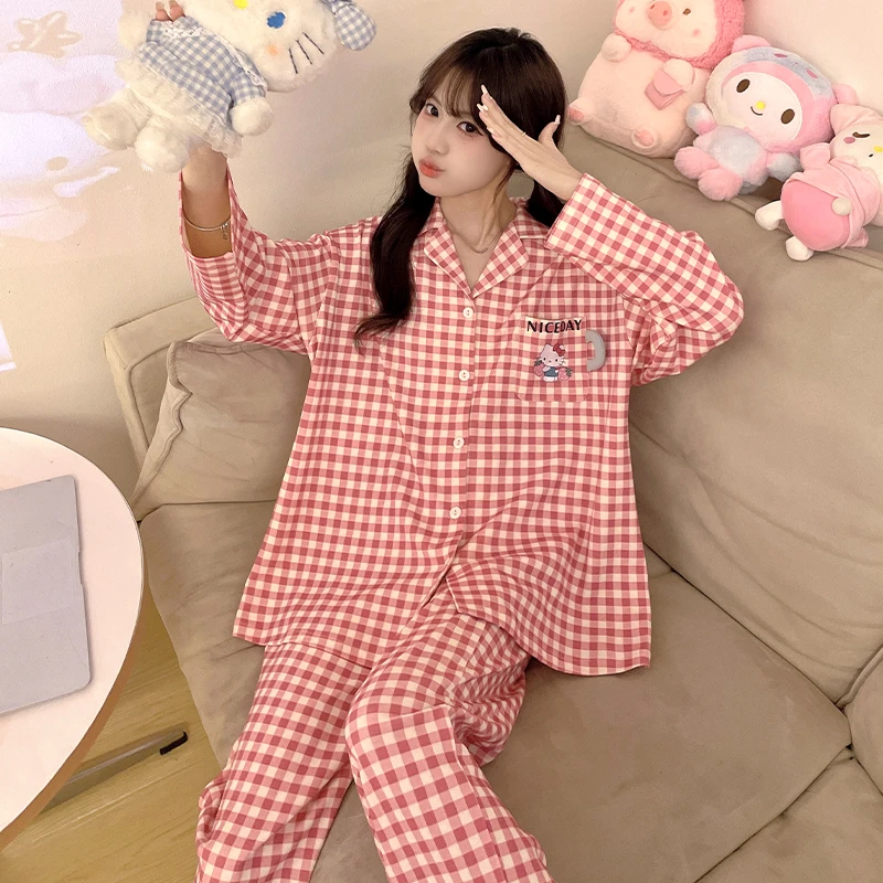 新款秋季女生睡衣长袖可外穿休闲简约加大码宽松韩版两件套家居服