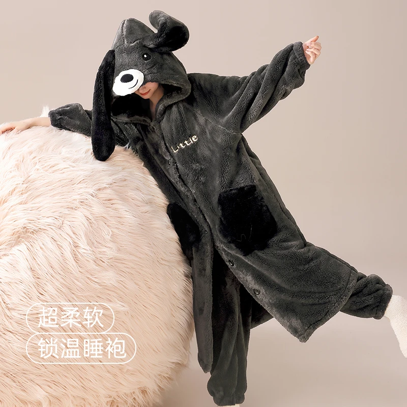 冬天女生时尚新款睡衣宽松轻奢舒适简约加厚加绒家居服套装可外穿