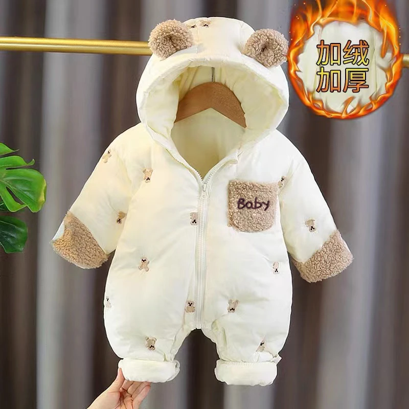 宝宝冬季外出服加绒加厚可爱时尚保暖婴幼儿夹棉连体衣爬服新生儿