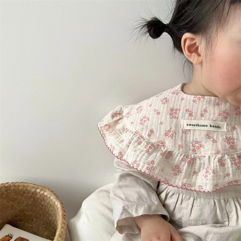 ins风清新A类纱布儿童可爱花边毛巾围嘴柔软宝宝洗漱巾透气口水巾