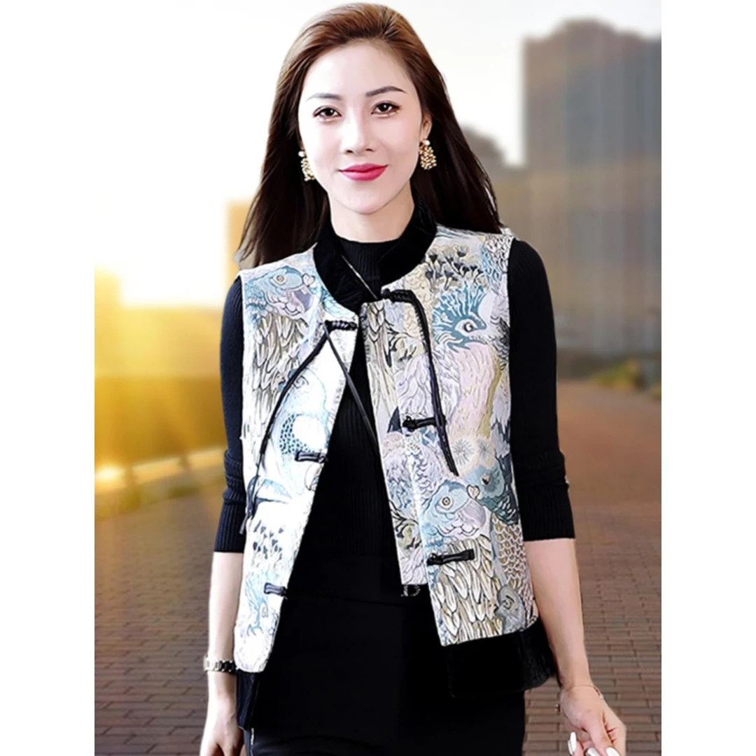 新中式轻国风唐装刺绣盘扣马甲外套女装春秋洋气外搭马夹背心上衣