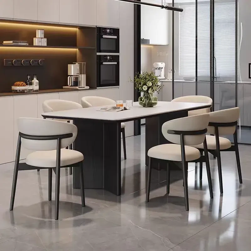 现代简约方形岩板餐桌椅组合家用奶油风客厅餐桌工厂直销