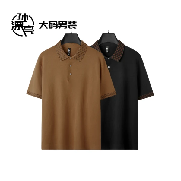 【孙漂亮轻熟风推荐】春秋男士大码商务休闲格子领百搭纯色短袖polo