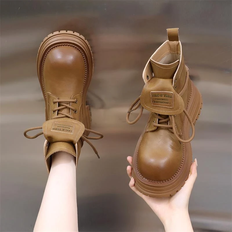 厚底大黄靴英伦风马丁靴女款2025年新款秋冬爆款真皮加绒短靴酷潮