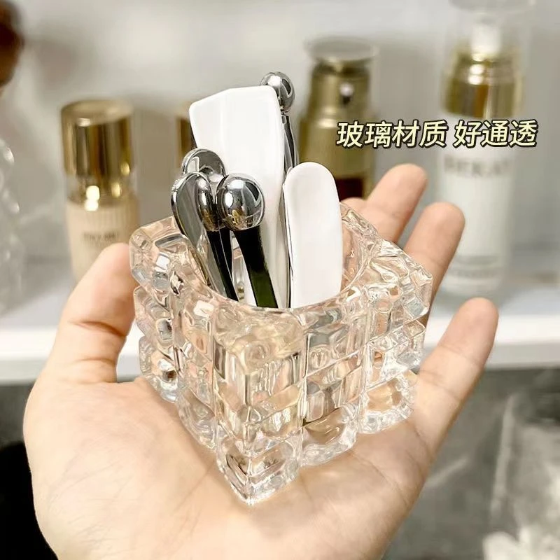 挖勺子收纳盒面霜挖取勺玻璃镜柜桌面化妆护肤眼霜挑棒刷固定器