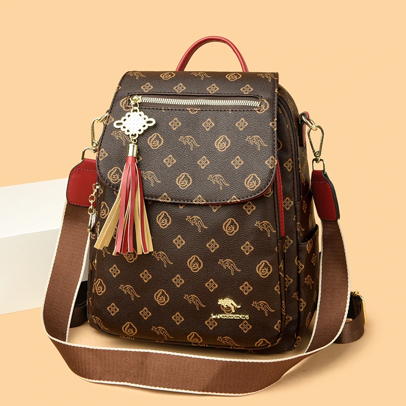 韩版时尚印花玫瑰袋鼠软皮双肩包女轻便2025新款女士妈妈背包软