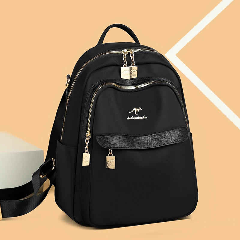 轻奢玫瑰袋鼠双肩包女士韩版百搭牛津布背包质感休闲大容量旅行包