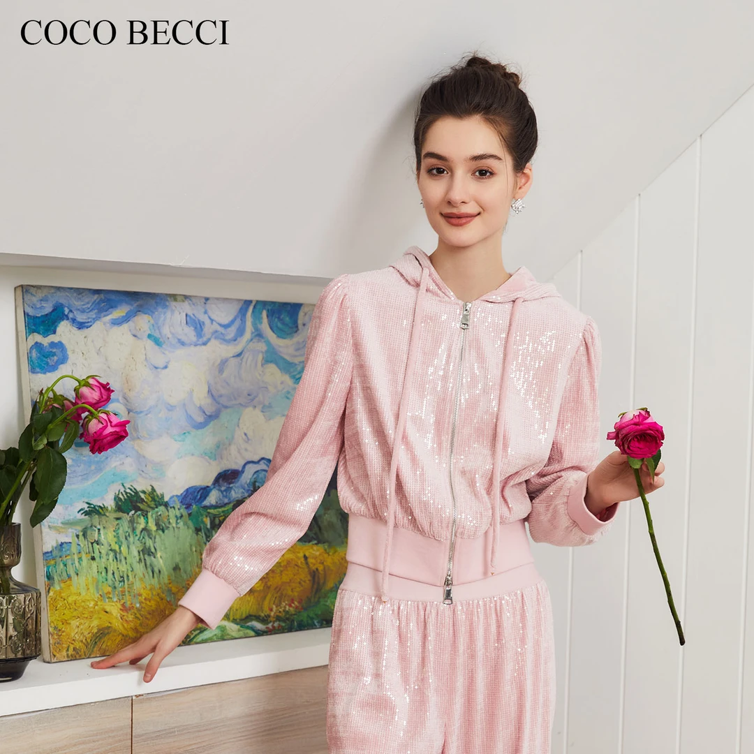COCO BECCI【连帽少女】亮片连帽休闲套装YT24YA000002AB