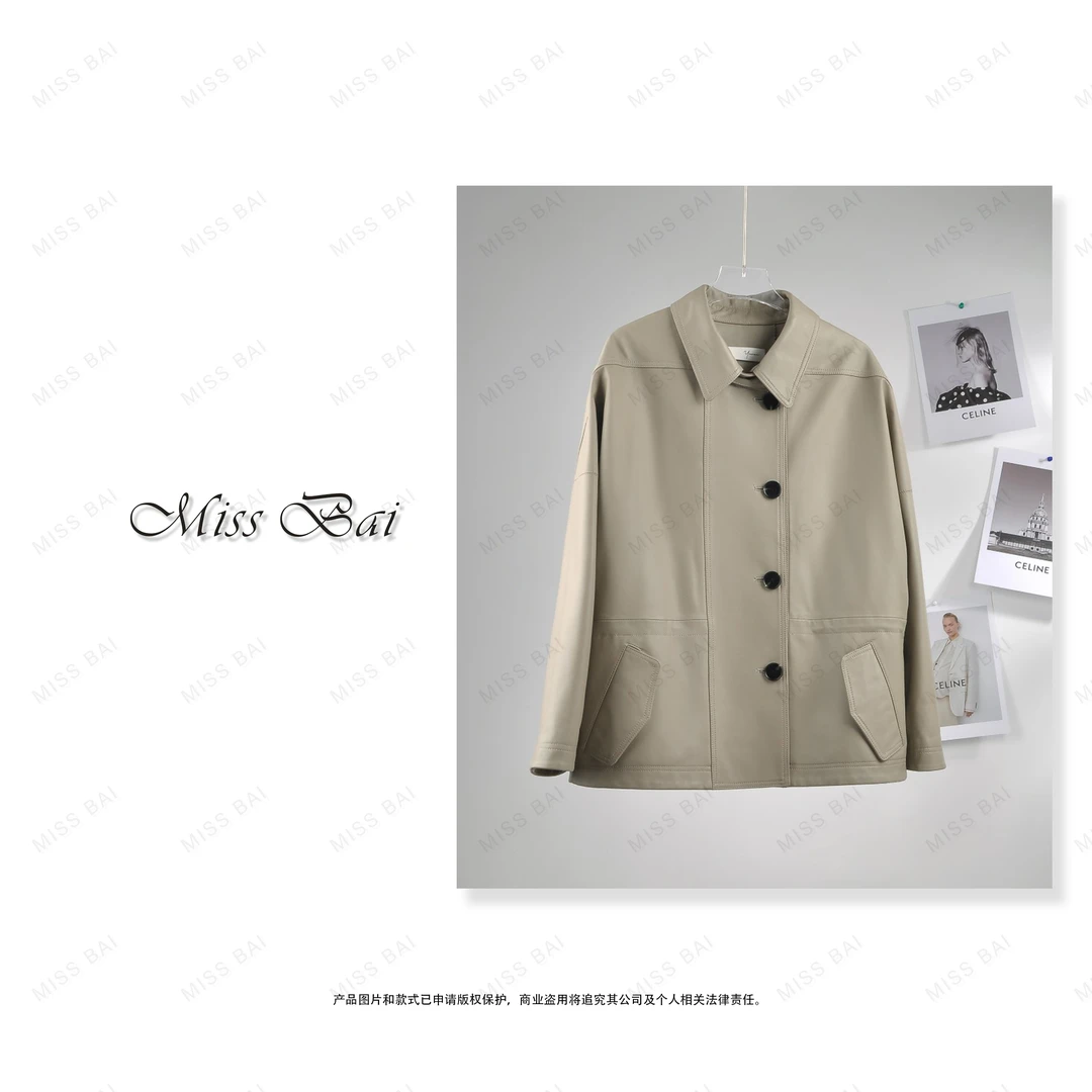 YIWEN-简约帅气皮衣PY0821休闲百搭女士外套