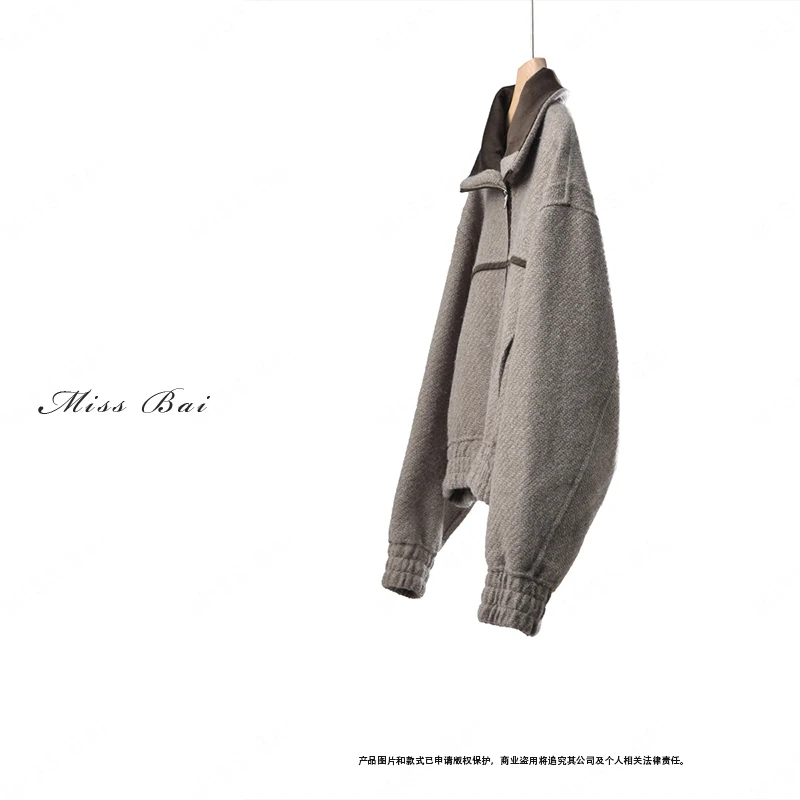 YIWEN-高级感老钱风羊驼针织毛呢外套WT0445