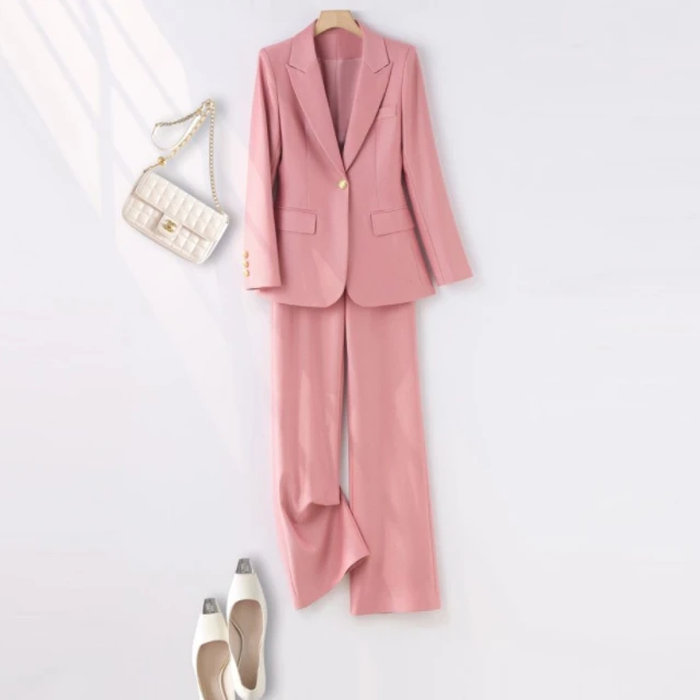 0270粉色西装套装女2024新款高级感气质女神范职业正装西服两件套