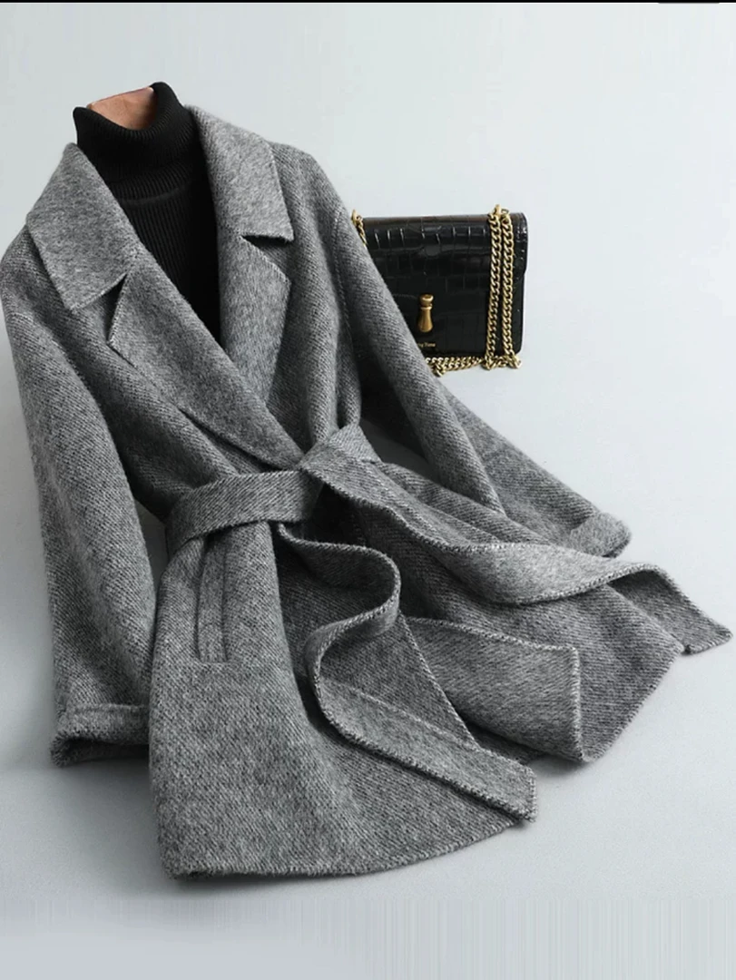 0307秋冬季新款百搭时尚中长款高端毛呢外套