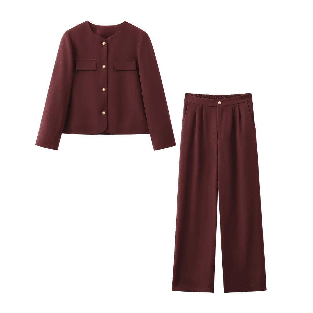 0259秋季新款显瘦气质休闲百搭时尚高腰小直筒阔腿小香风长袖套装