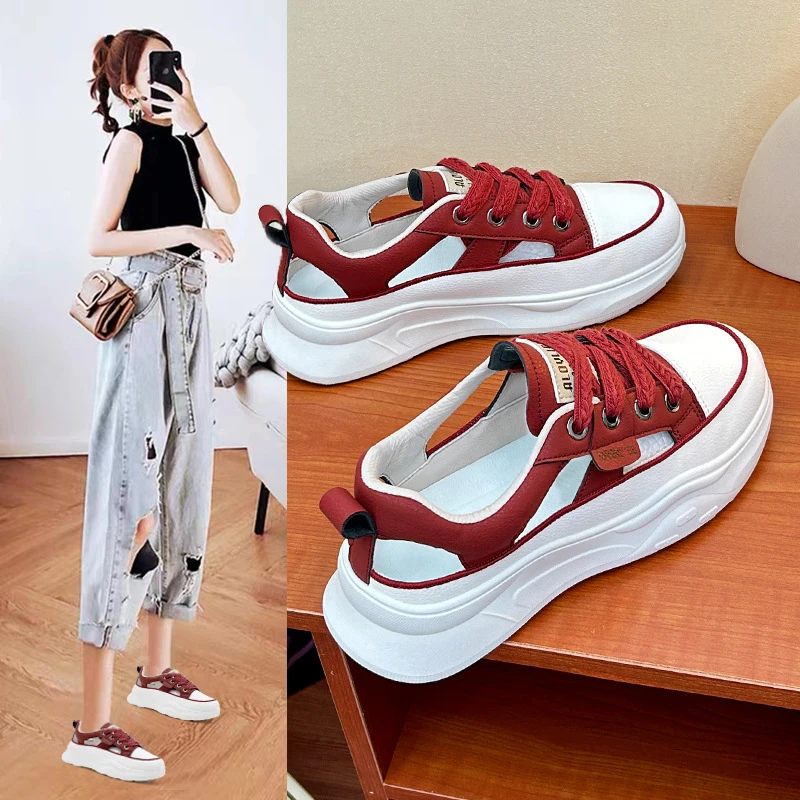 夏季女鞋韩版ins潮流2024网红新款镂空网面透气学生厚底增高休闲