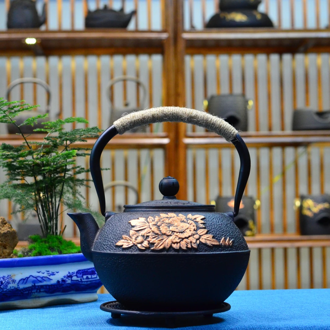 描金牡丹   1200毫升   铸铁壶  生铁壶 煮茶 烧水壶 铁壶