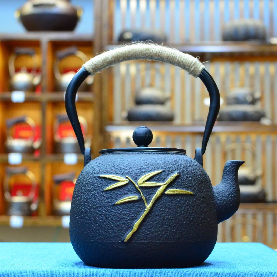 双铁描金竹子  1200毫升 半手工 铸铁壶  生铁壶 煮茶 烧水 铁壶