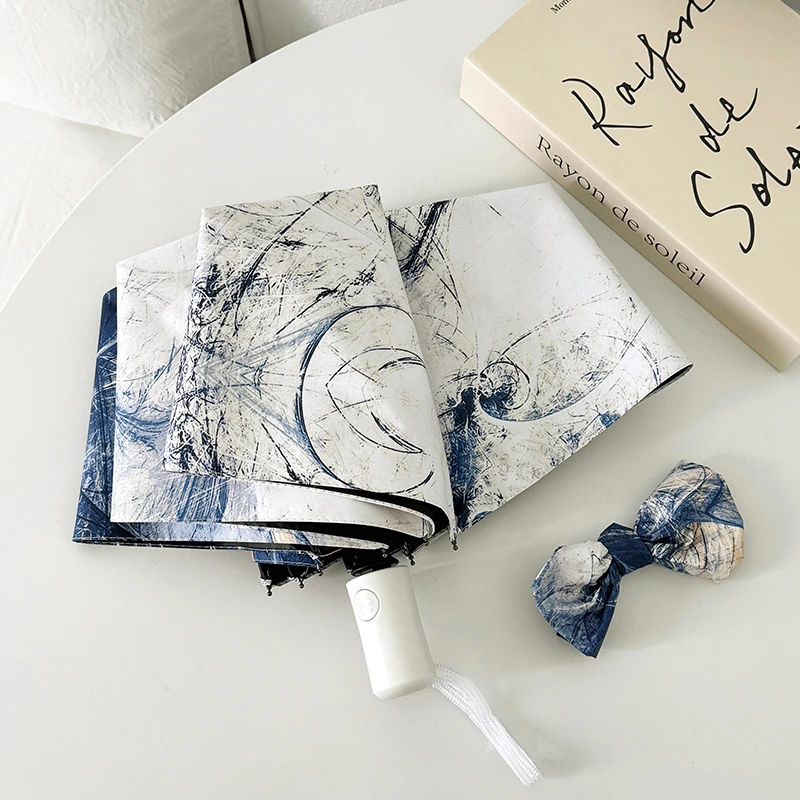 高级感油画国潮全自动雨伞男女款防晒学生复古黑胶太阳伞晴雨两用