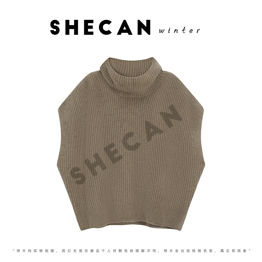 SHECAN【记忆暖阳】长袖针织毛衣马夹时尚宽松圆领4QA064