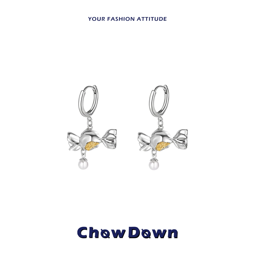 铜合金耳饰 CHOWDOWN原创糖果效应珍珠吊坠金箔耳环甜酷辣妹金属