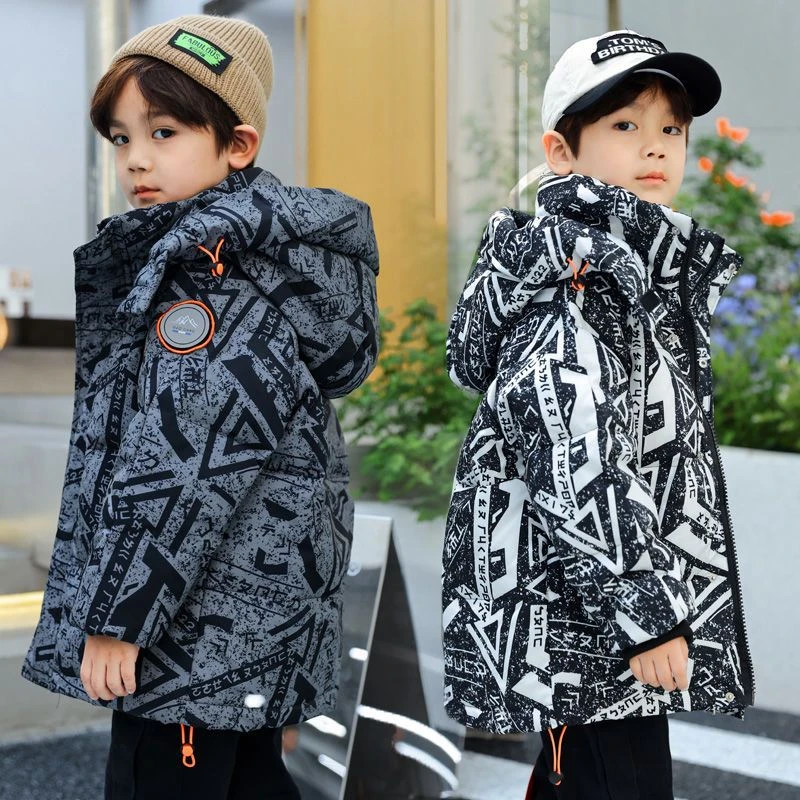 冬季新品儿童羽绒服男中大童2022新款冬装洋气白鸭绒加厚迷彩外青