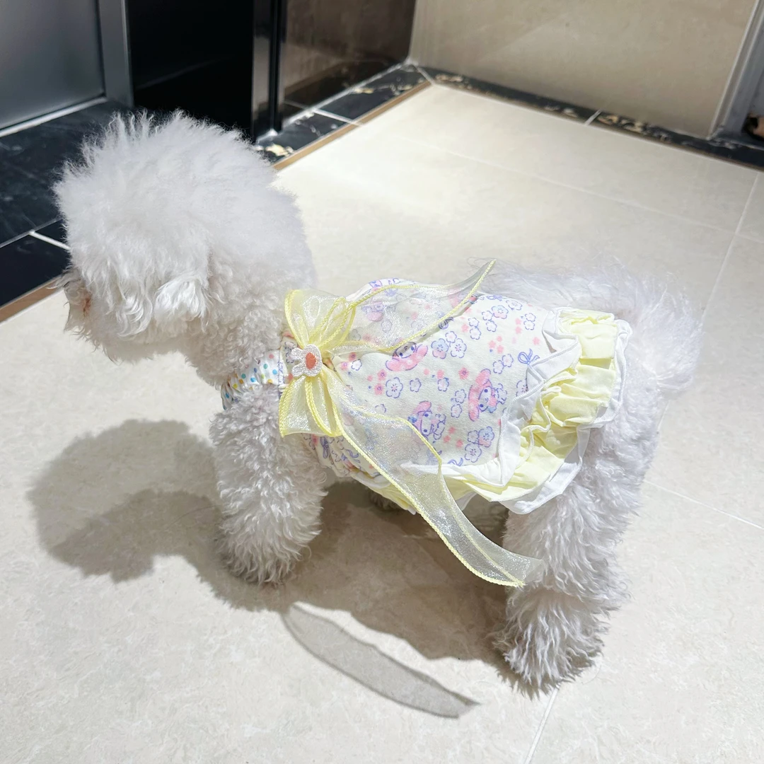 宠物仙女裙大蝴蝶结泰迪比熊奶狗衣服猫狗吊带裙纯棉