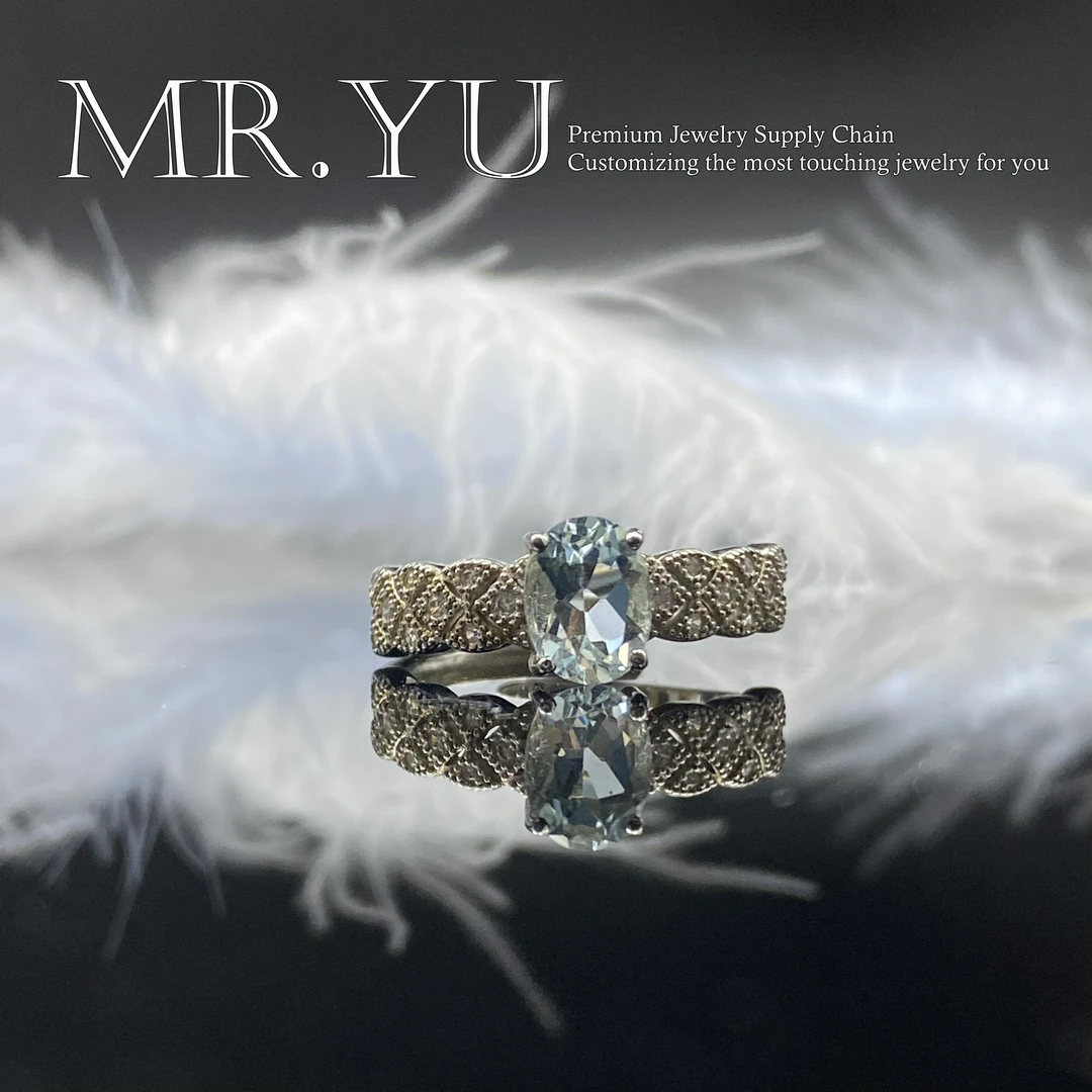 天然海蓝宝s925银戒指精致ins风轻奢高级感气质欧美百搭戒指hl39