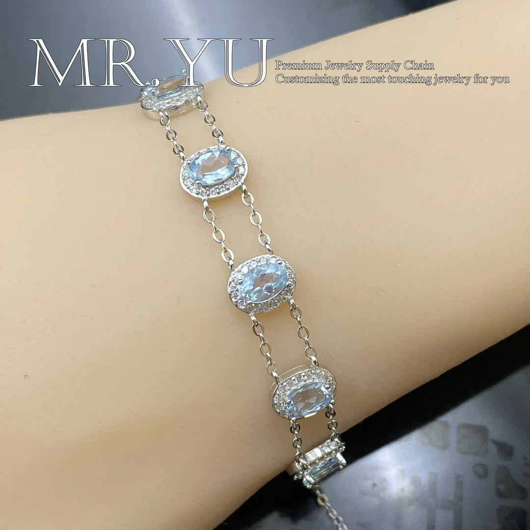 天然海蓝宝s925银手链日韩超仙森系公主风优精美雅温柔手链hl0001