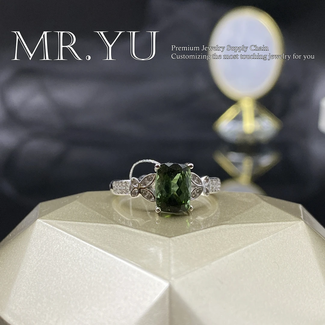 天然碧玺s925银戒指精美气质清新时尚优雅精致高级开口戒指bx208