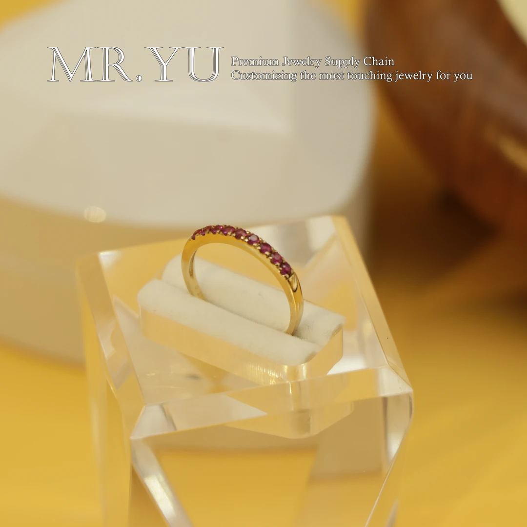 天然鸽血红宝石18k金戒指小众轻奢微镶百搭精致女排戒圆3-bsgs6