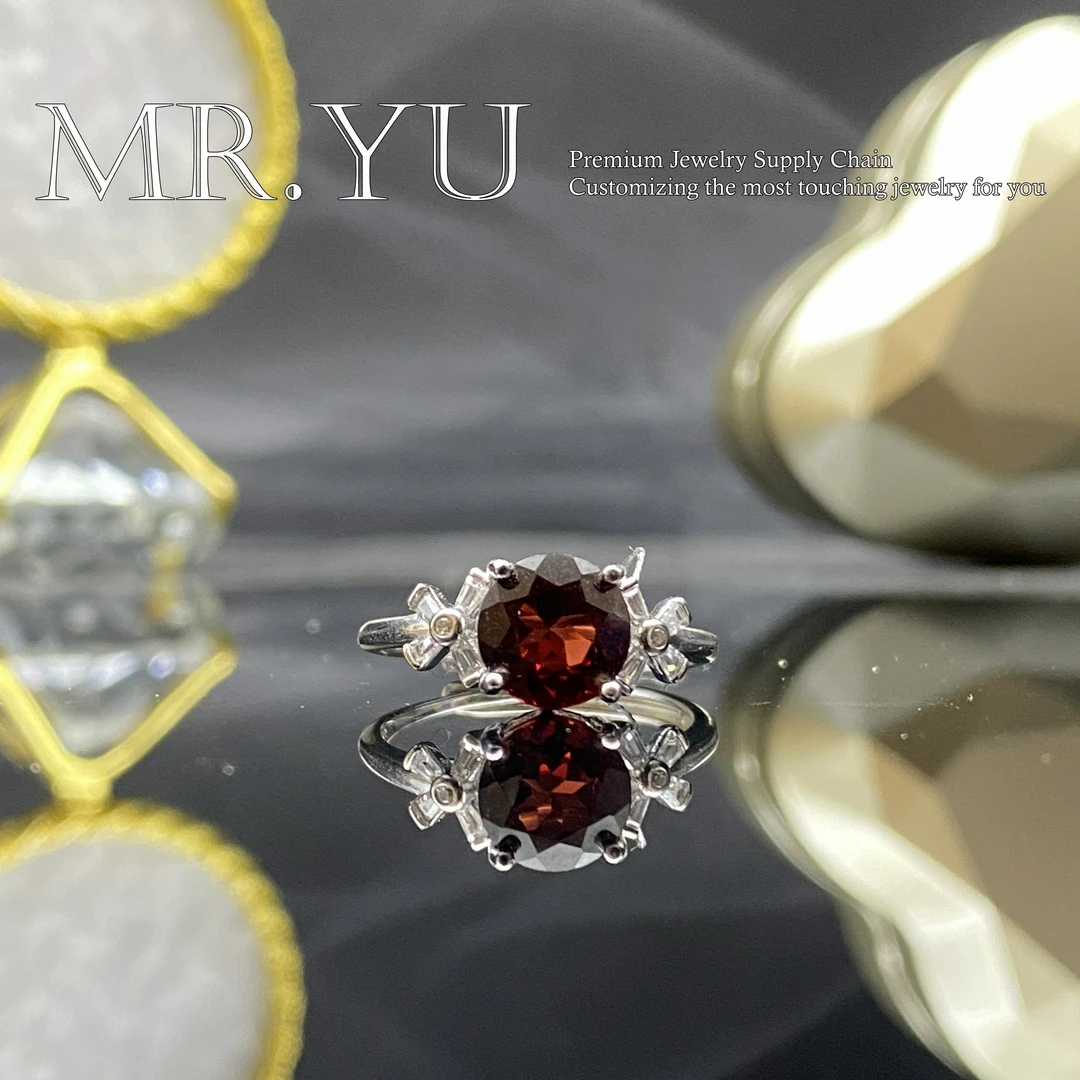 天然石榴石戒指气质轻奢时尚复古红色小众简约镶嵌sl22