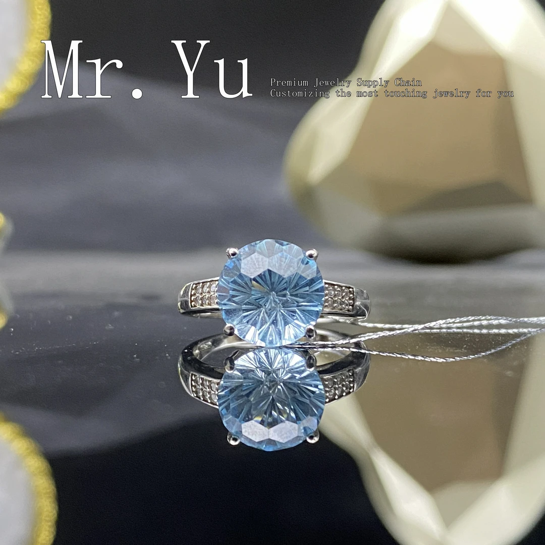 天然托帕石戒指气质蓝色轻奢经典时尚精致镶嵌tp126