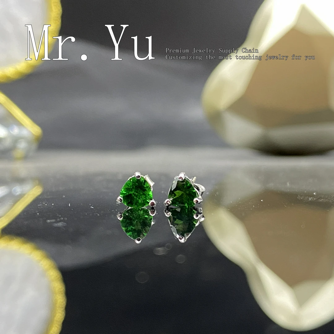 天然沙弗莱耳钉爱心绿色气质时尚百搭经典轻奢sf008