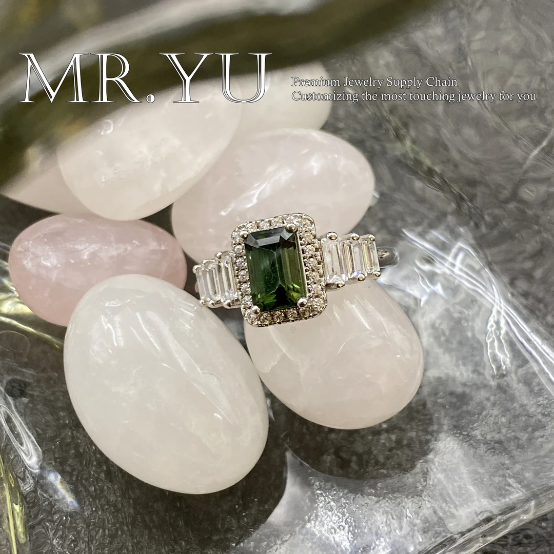 天然碧玺s925银戒指气质轻奢时尚精致满钻镶嵌大气开口戒指bx181