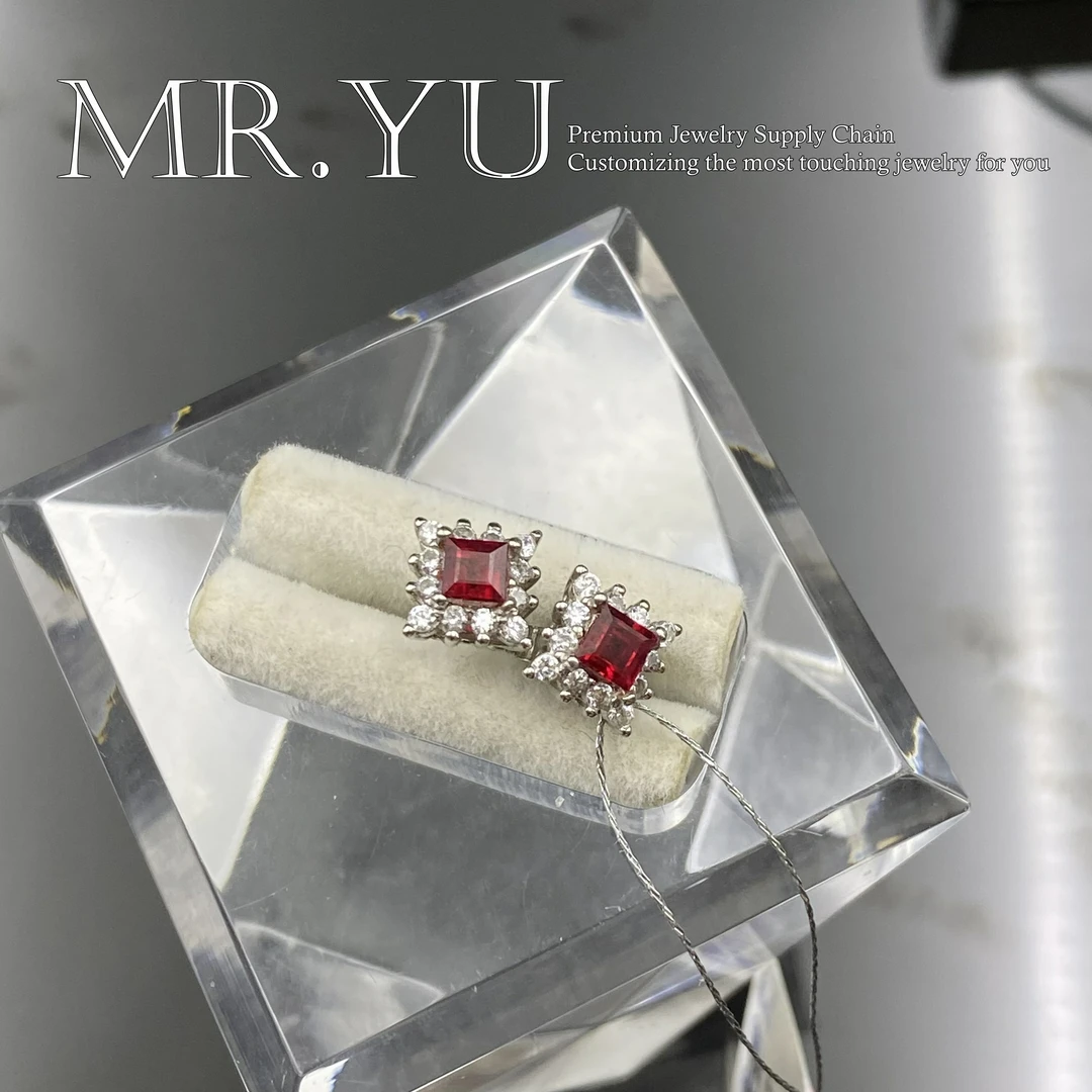 天然红宝石s925银耳钉气质轻奢时尚百搭精致经典款小众耳钉hb002