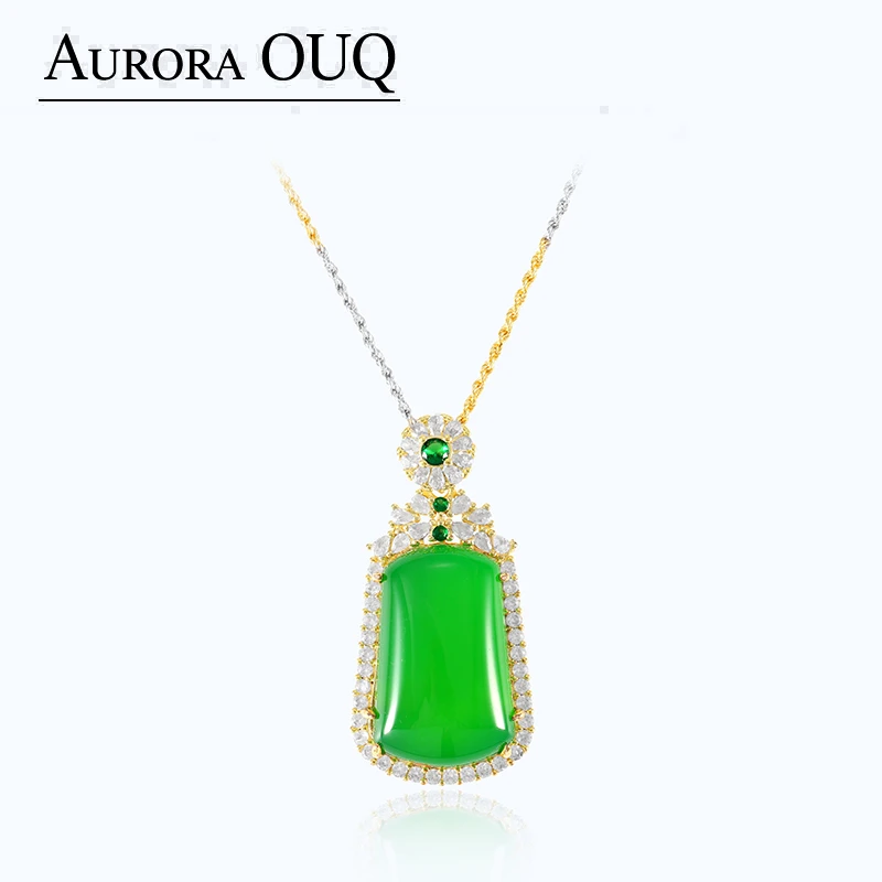 欧阳琴 链子925银合成锆石 【琴愿为你】气质绿项链吊坠ZD140616