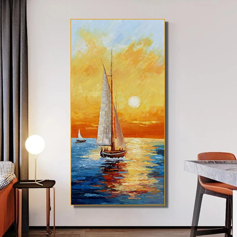 《一帆风顺》手工厚肌理客厅落地玄关过道楼梯转角景落地现代装饰画