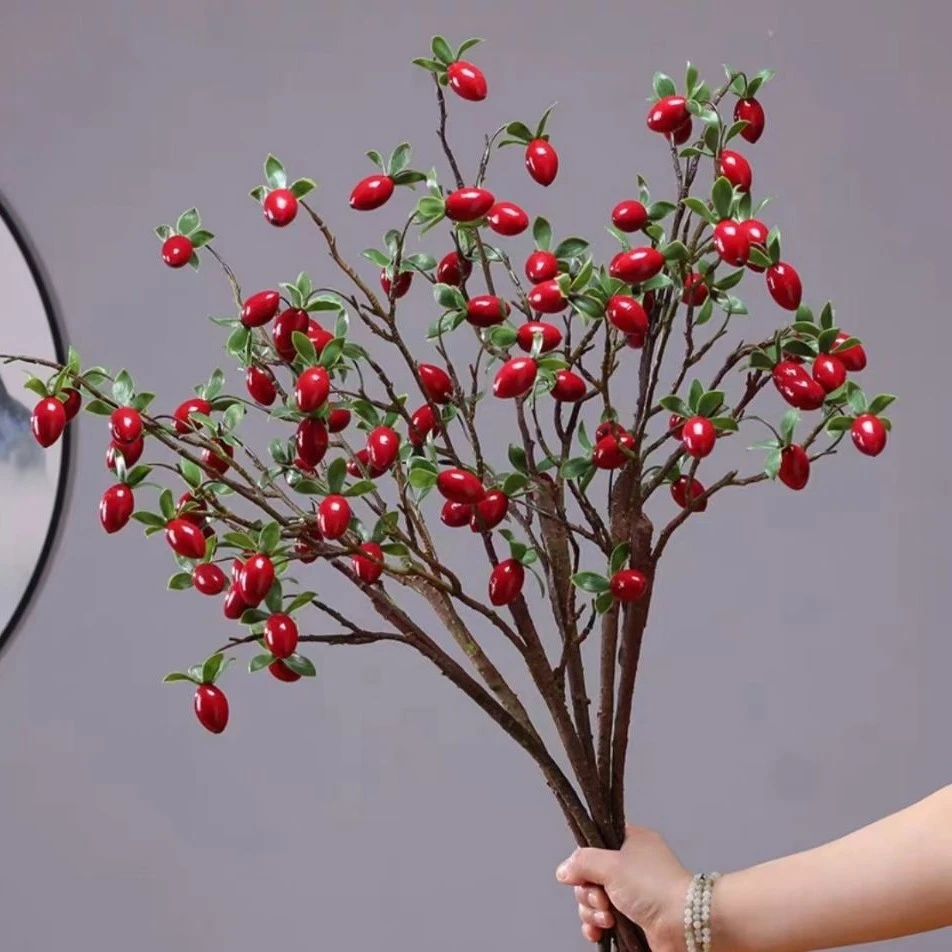 非常有型,实物更漂亮!仿真花金蛋红果子圣女果带叶发财果小番茄