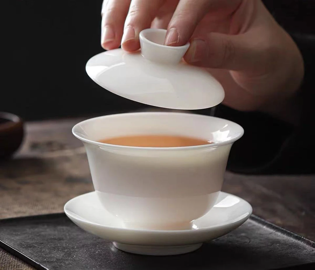 羊脂玉瓷马蹄三才盖碗（安全包）