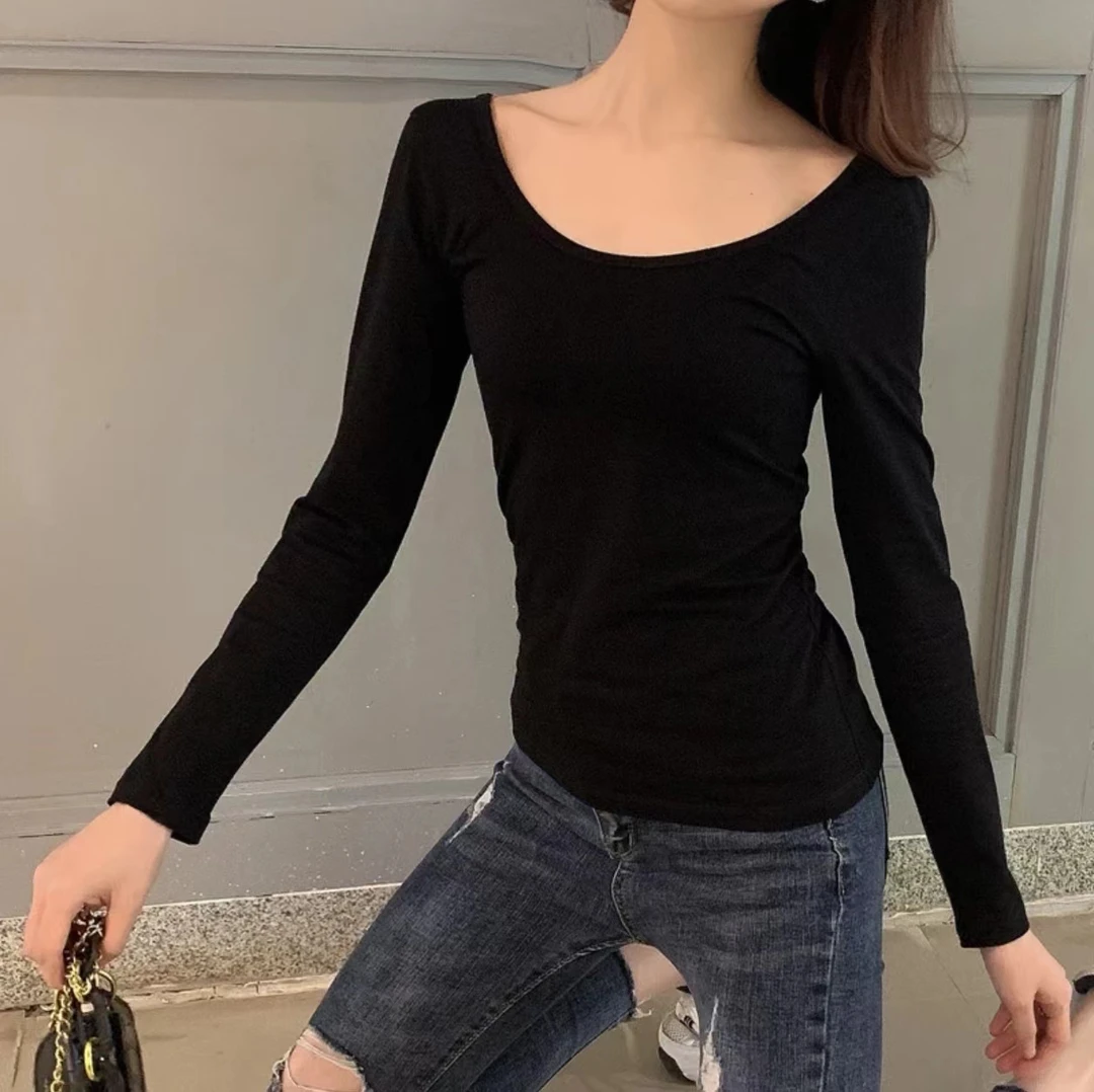 2024秋冬修身时尚圆领纯色莫代棉打底显瘦百搭大U领保暖紧身秋衣