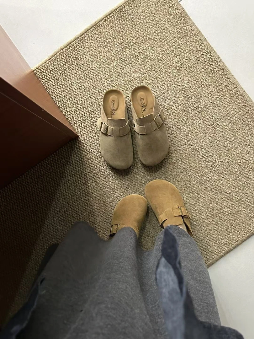 加绒勃肯鞋女2024秋冬新款外穿厚底博肯包头半拖鞋懒人一脚蹬女鞋